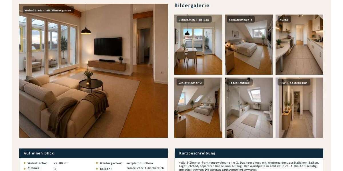 Etagenwohnung Kehl - 3 Zimmer, 88 m&sup2;, 1.100&euro; | Angebot:26362266